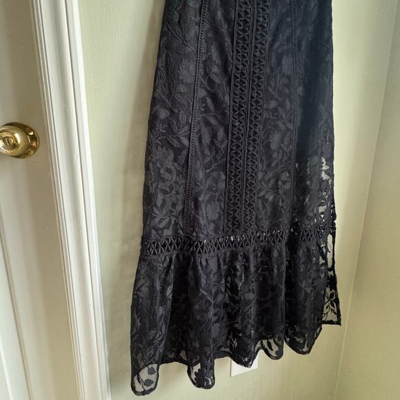 Free People Anastasia Halter Black Lace Crochet Midi Cut Out Sheer Dress 0 - Picture 3 of 9